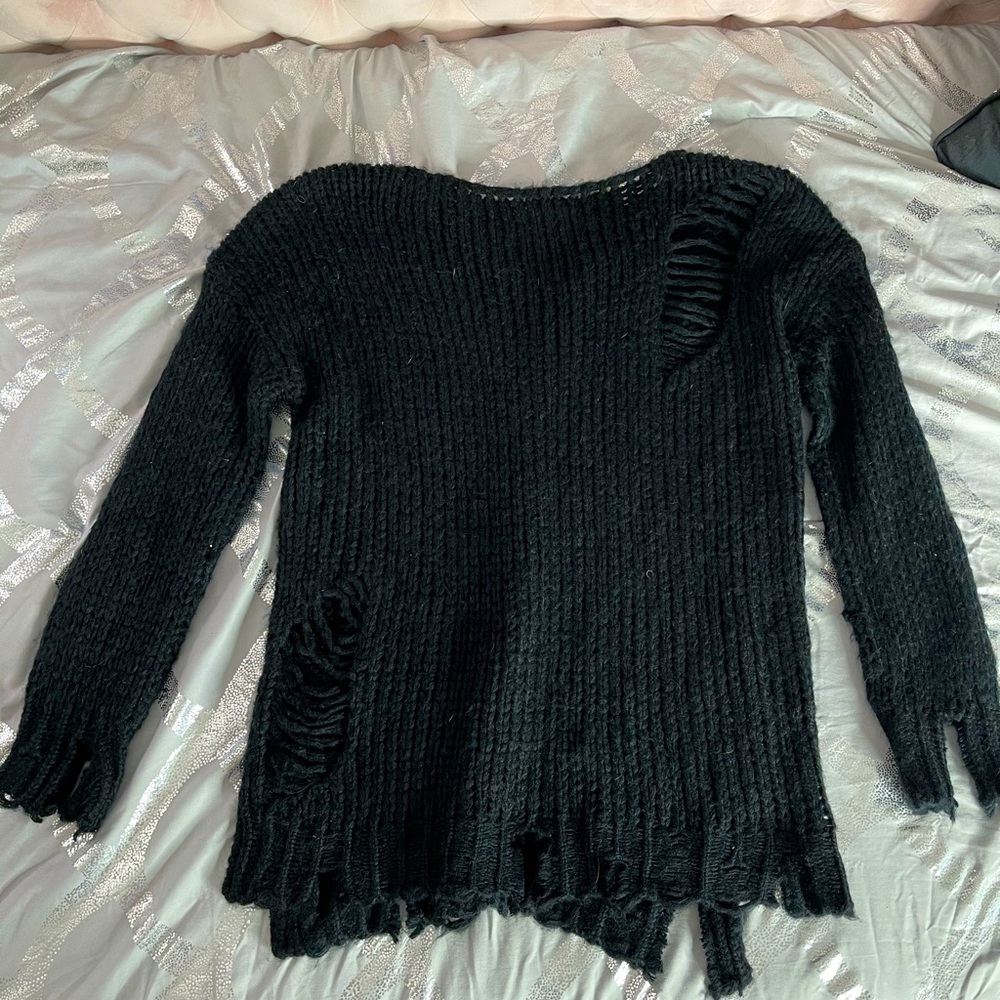 Black distressed sweater